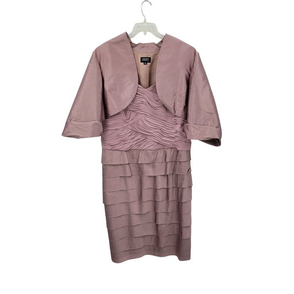 Adrianna Papell Plus Sz 22W Mauve‎ Pink Tiered Ruffle Layered Cocktail Dress 2pc